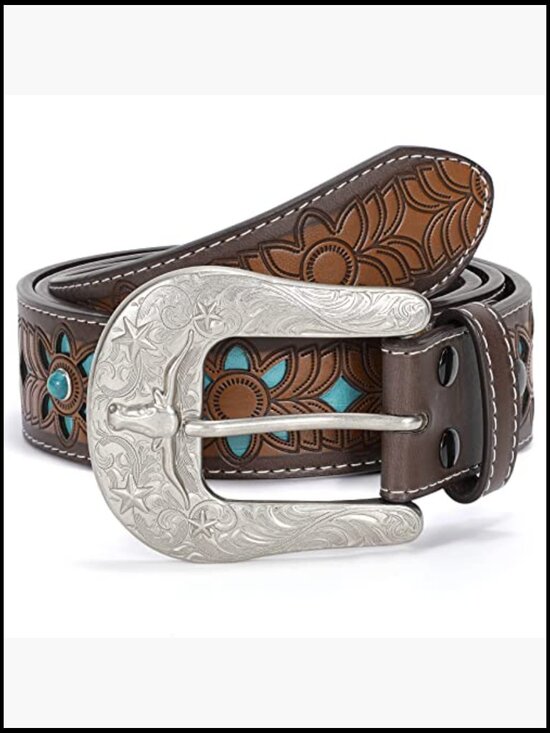 Genuine Leather Belt Vintage Western Engraved Tooled Cowboy main image 2